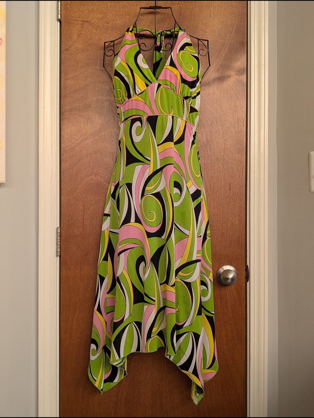 Halter Sundress in Green & Pink Paisley